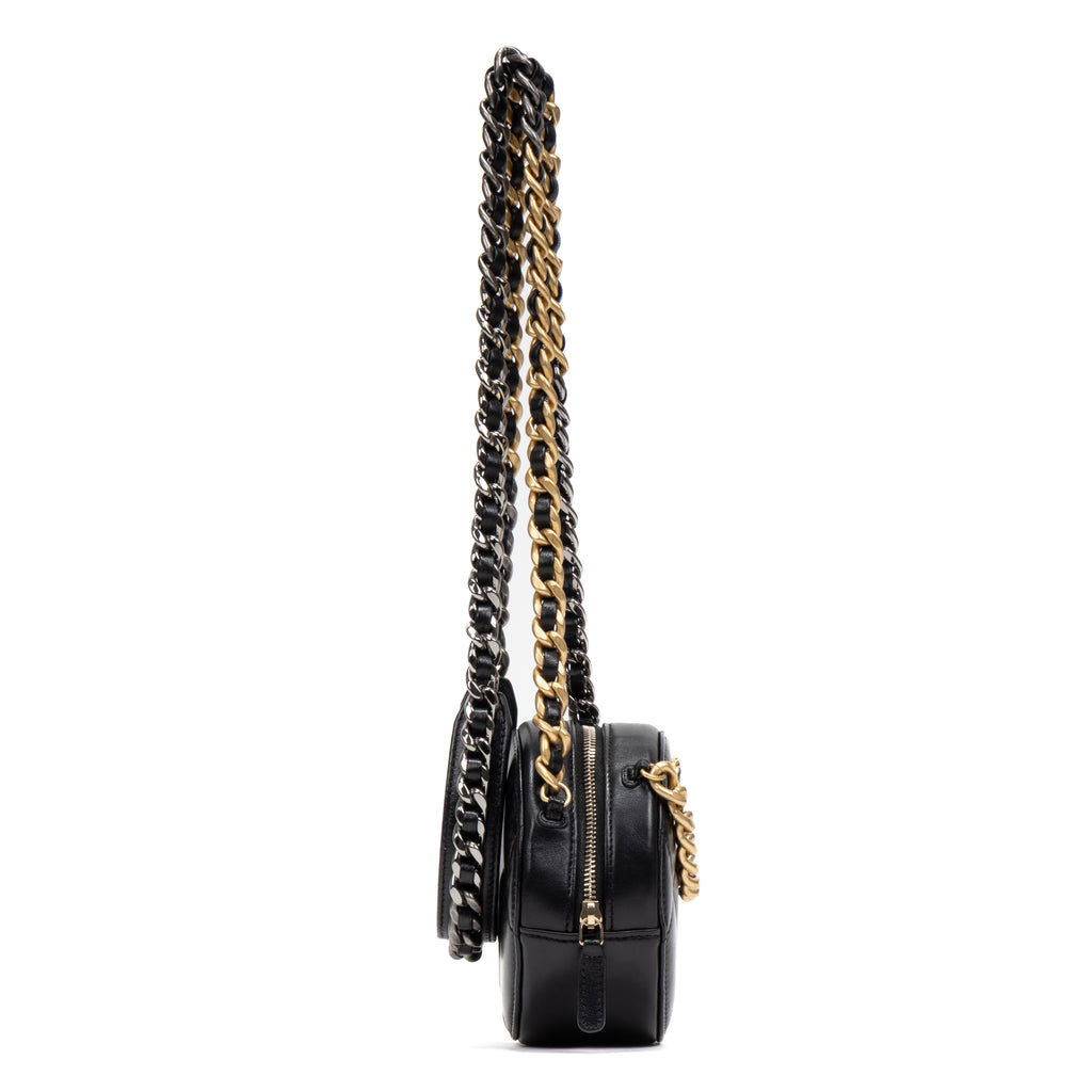 Shoulder Bag 19 Round Chain Clutch Small Black Large Quilted Lambskin