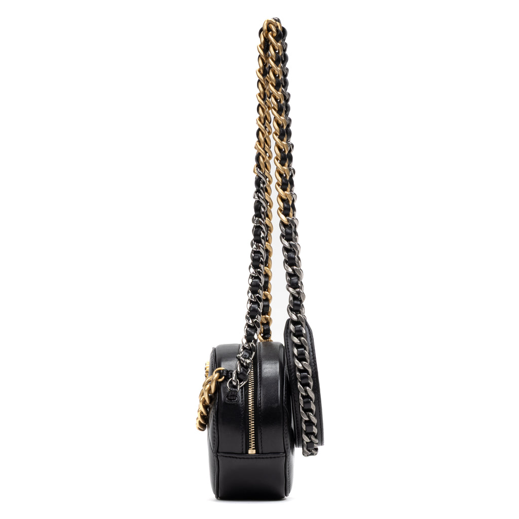 Shoulder Bag 19 Round Chain Clutch Small Black Large Quilted Lambskin
