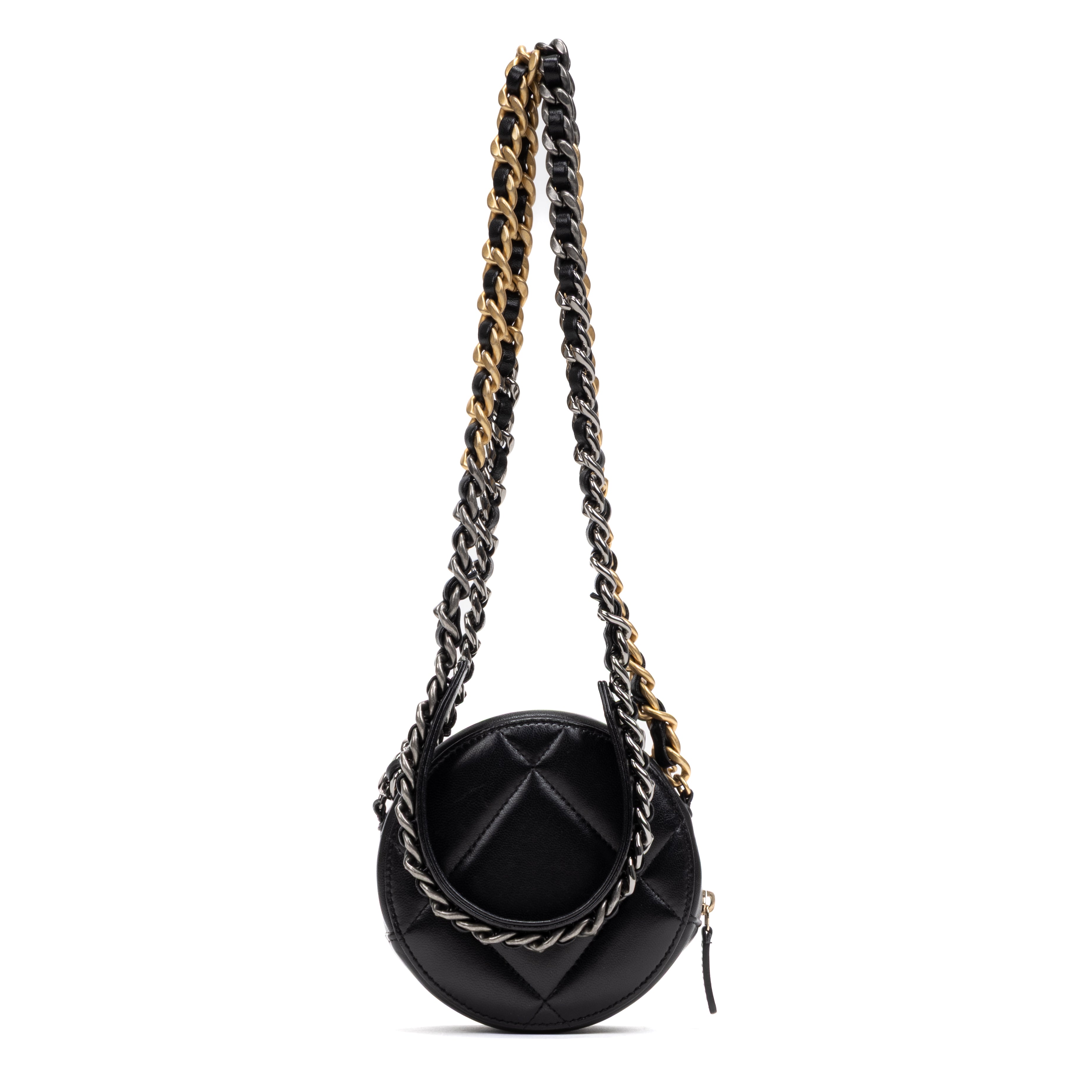 Shoulder Bag 19 Round Chain Clutch Small Black Large Quilted Lambskin