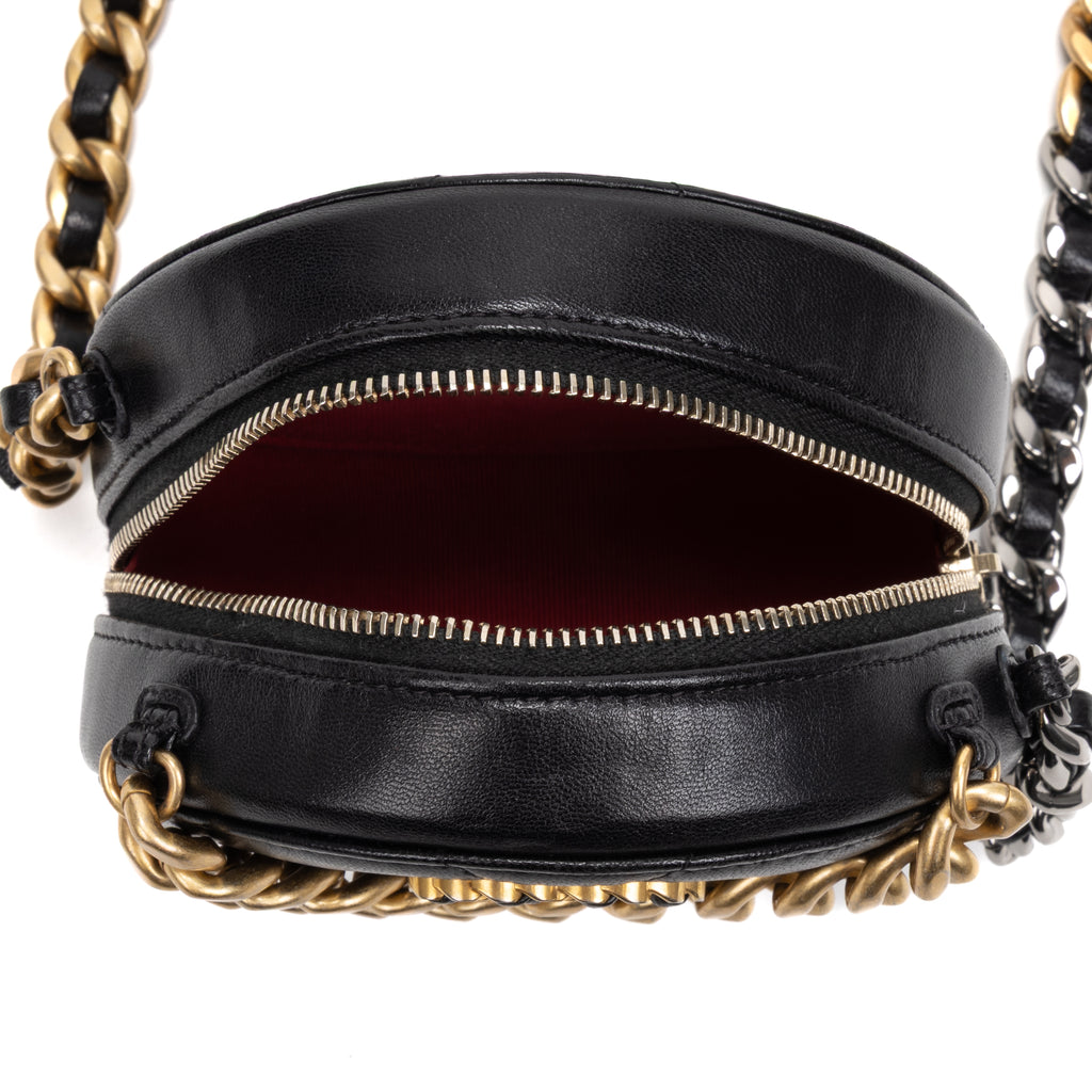 Shoulder Bag 19 Round Chain Clutch Small Black Large Quilted Lambskin