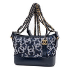 Shoulder Bag Gabrielle Hobo Logo Motif Small Navy Sequin with Lambskin