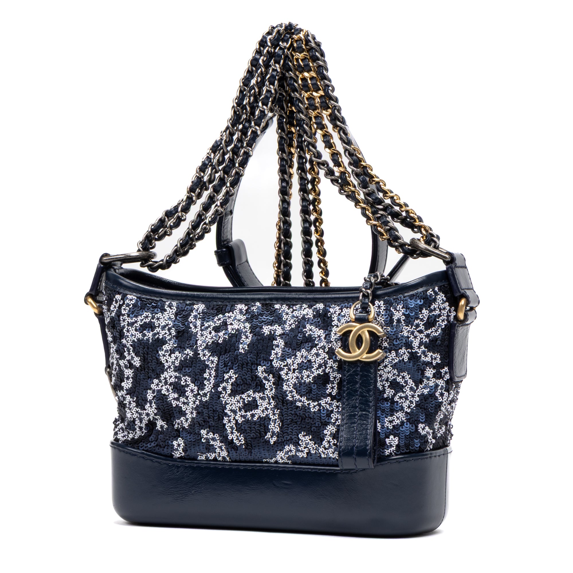 Shoulder Bag Gabrielle Hobo Logo Motif Small Navy Sequin with Lambskin