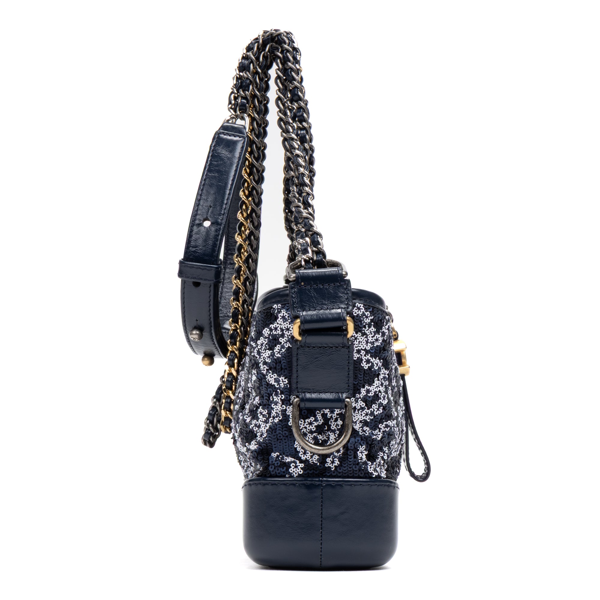 Shoulder Bag Gabrielle Hobo Logo Motif Small Navy Sequin with Lambskin