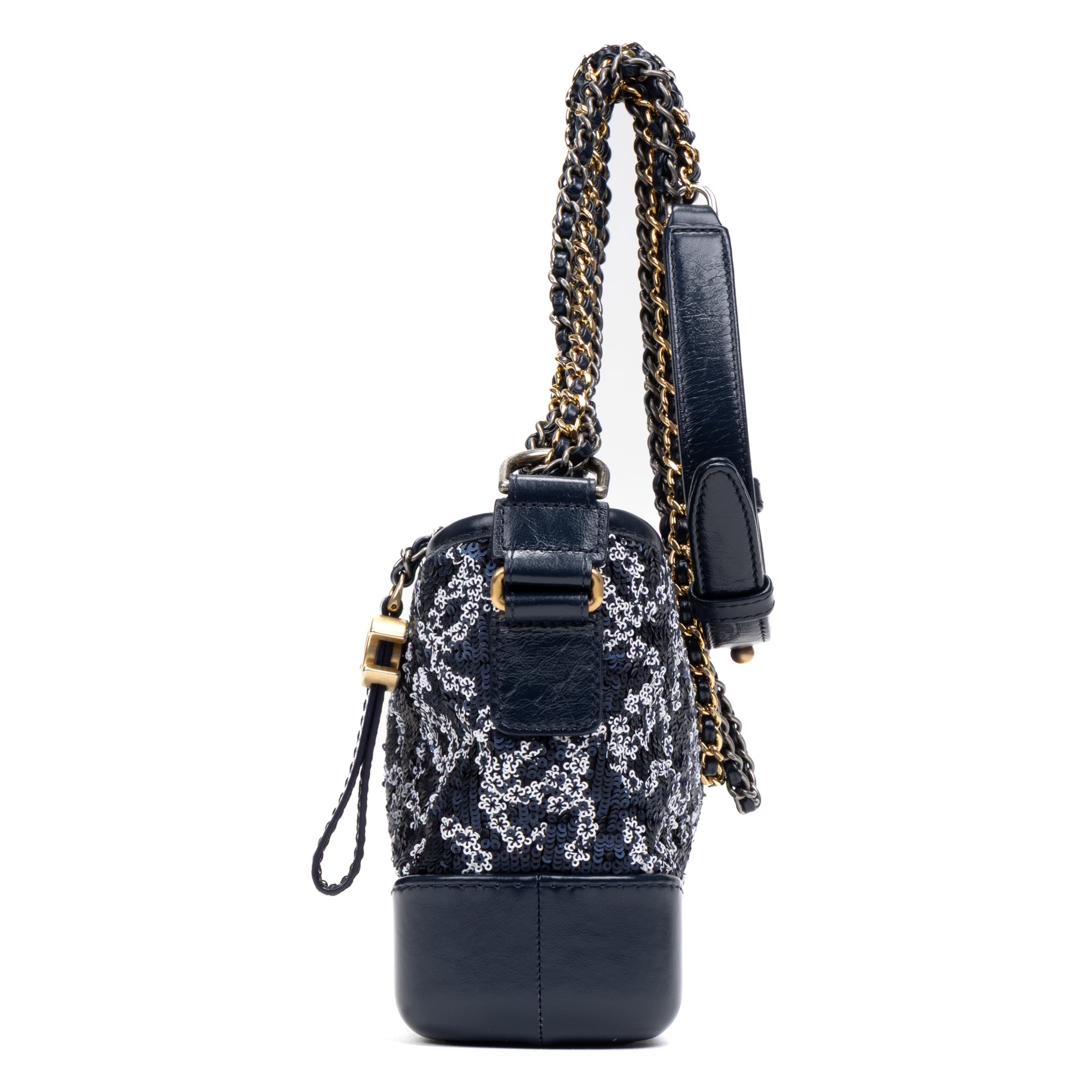Shoulder Bag Gabrielle Hobo Logo Motif Small Navy Sequin with Lambskin