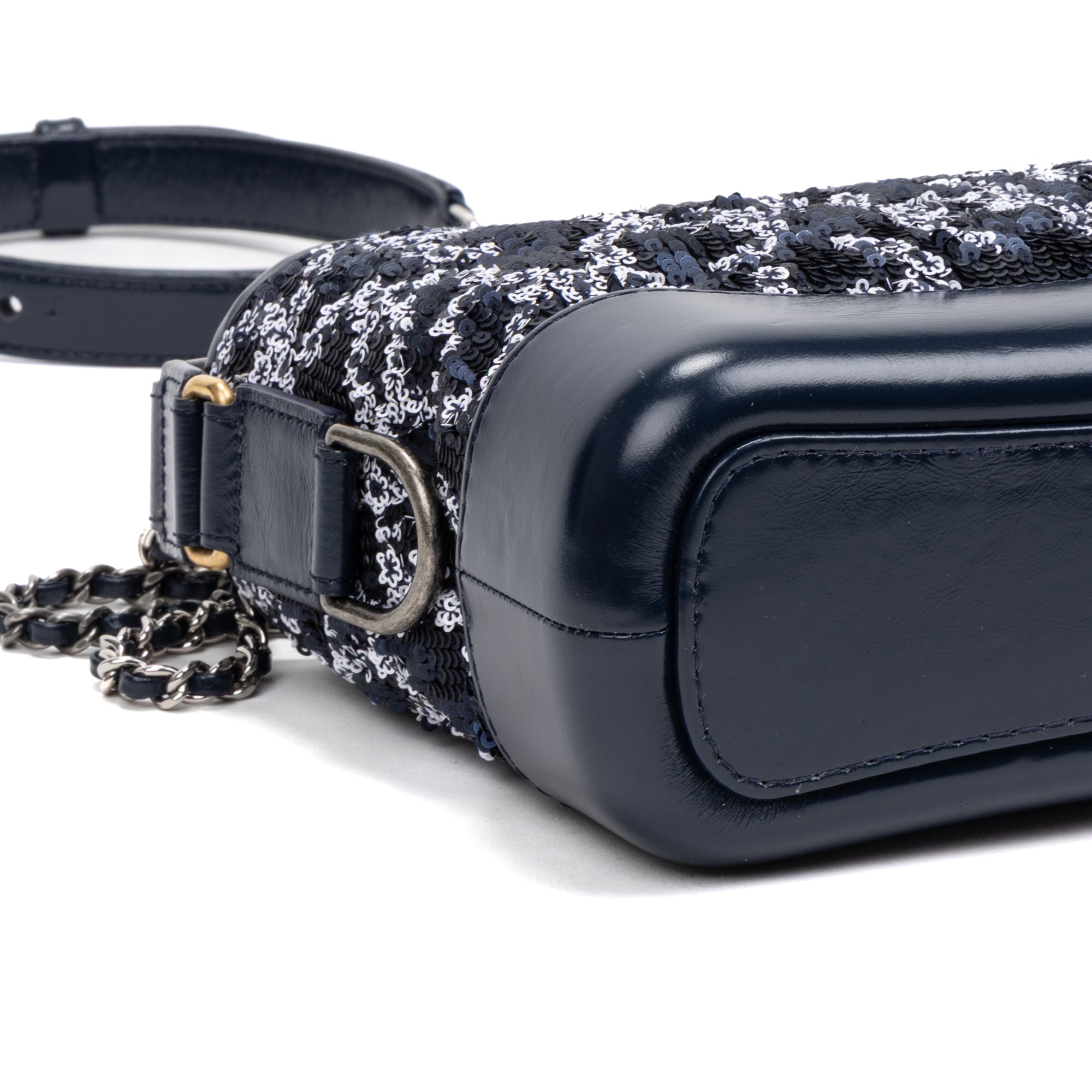 Shoulder Bag Gabrielle Hobo Logo Motif Small Navy Sequin with Lambskin
