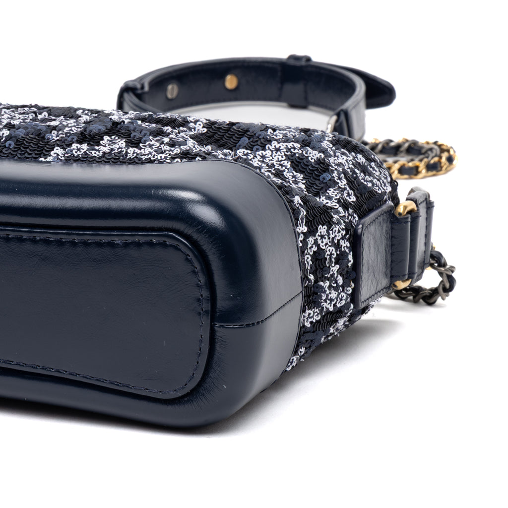 Shoulder Bag Gabrielle Hobo Logo Motif Small Navy Sequin with Lambskin