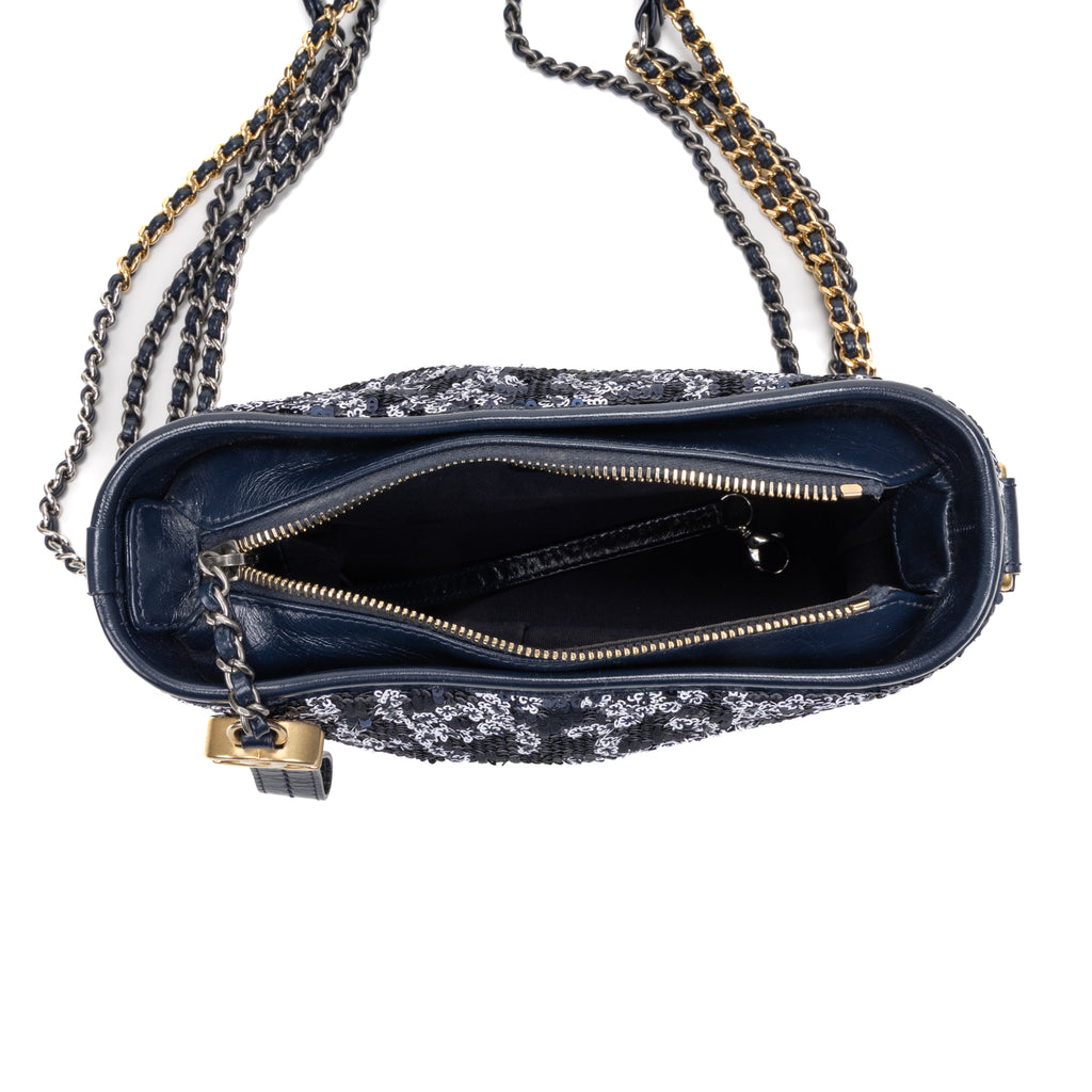 Shoulder Bag Gabrielle Hobo Logo Motif Small Navy Sequin with Lambskin