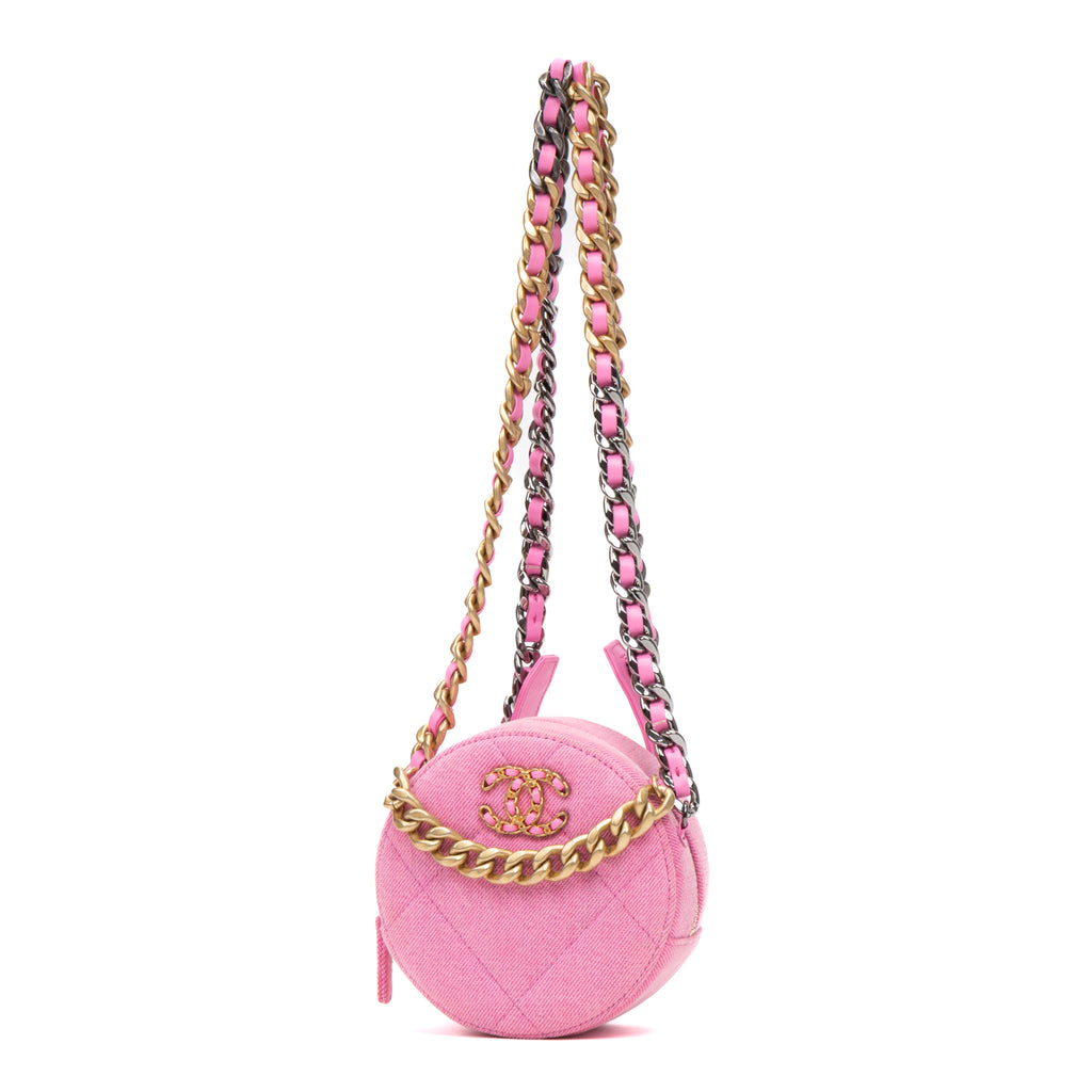 Shoulder Bag 19 Round Clutch Mini Pink Denim Quilted Canvas
