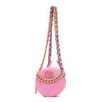Shoulder Bag 19 Round Clutch Mini Pink Denim Quilted Canvas