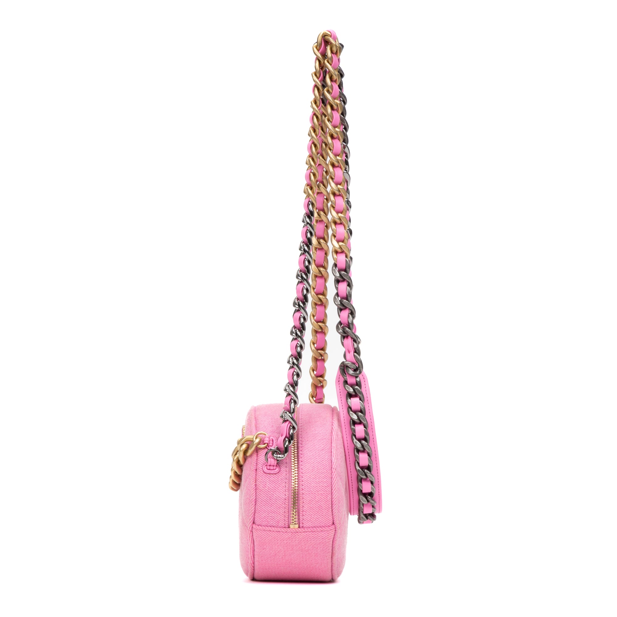 Shoulder Bag 19 Round Clutch Mini Pink Denim Quilted Canvas