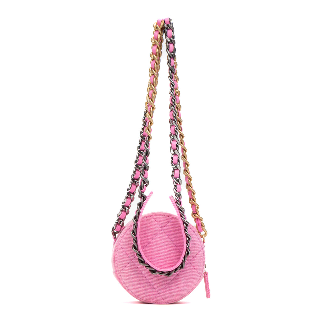 Shoulder Bag 19 Round Clutch Mini Pink Denim Quilted Canvas
