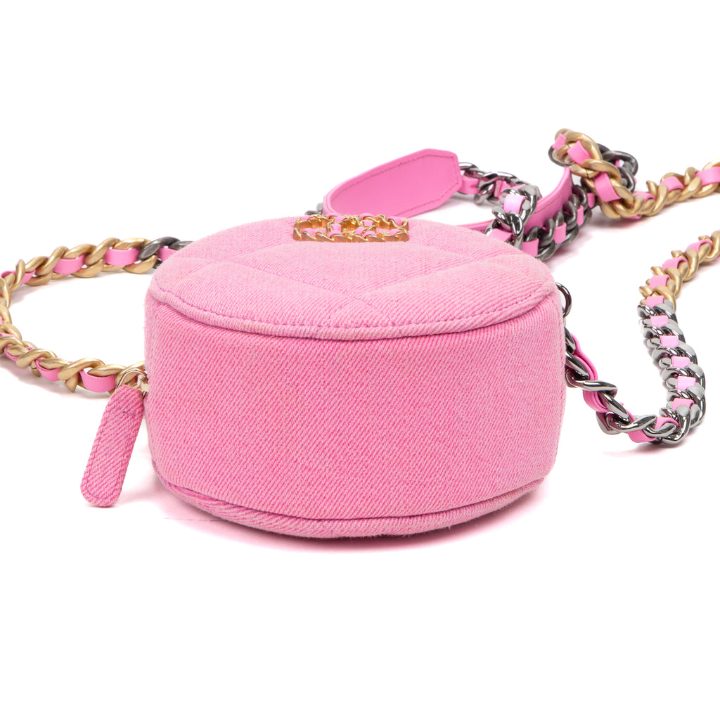 Shoulder Bag 19 Round Clutch Mini Pink Denim Quilted Canvas