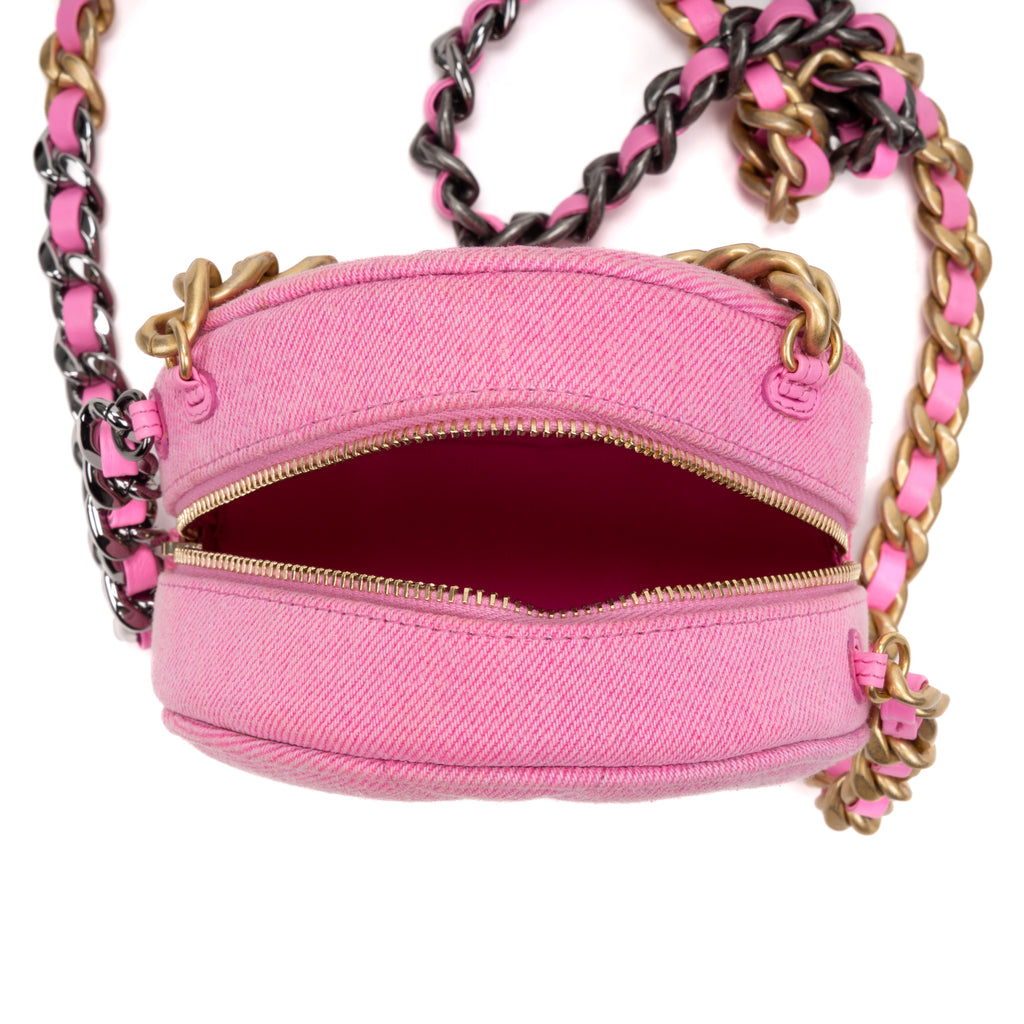 Shoulder Bag 19 Round Clutch Mini Pink Denim Quilted Canvas