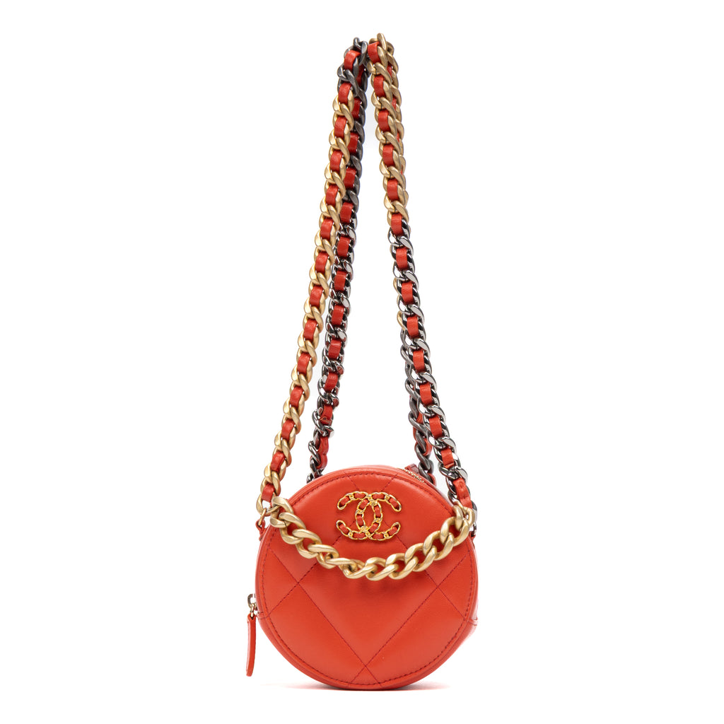 Shoulder Bag 19 Round Clutch Mini Red Quilted Lambskin