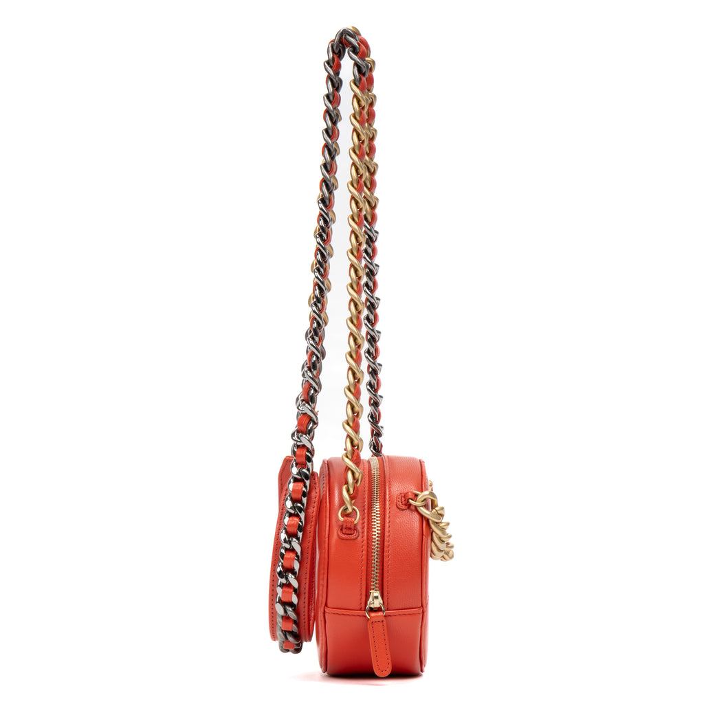 Shoulder Bag 19 Round Clutch Mini Red Quilted Lambskin