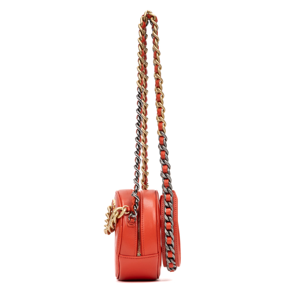 Shoulder Bag 19 Round Clutch Mini Red Quilted Lambskin