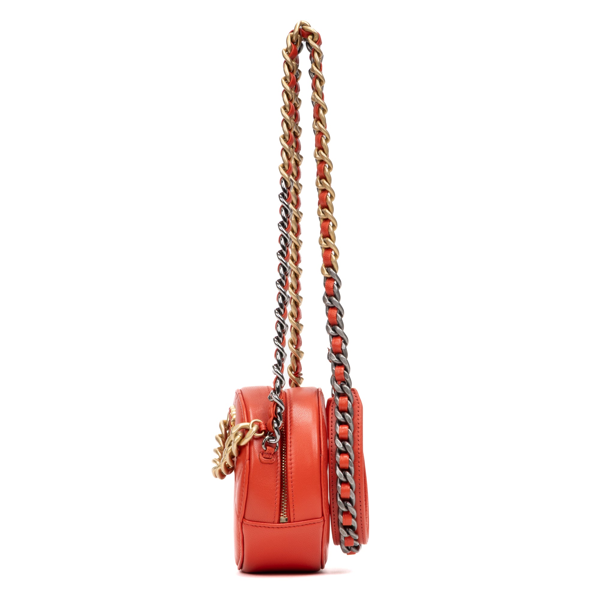 Shoulder Bag 19 Round Clutch Mini Red Quilted Lambskin