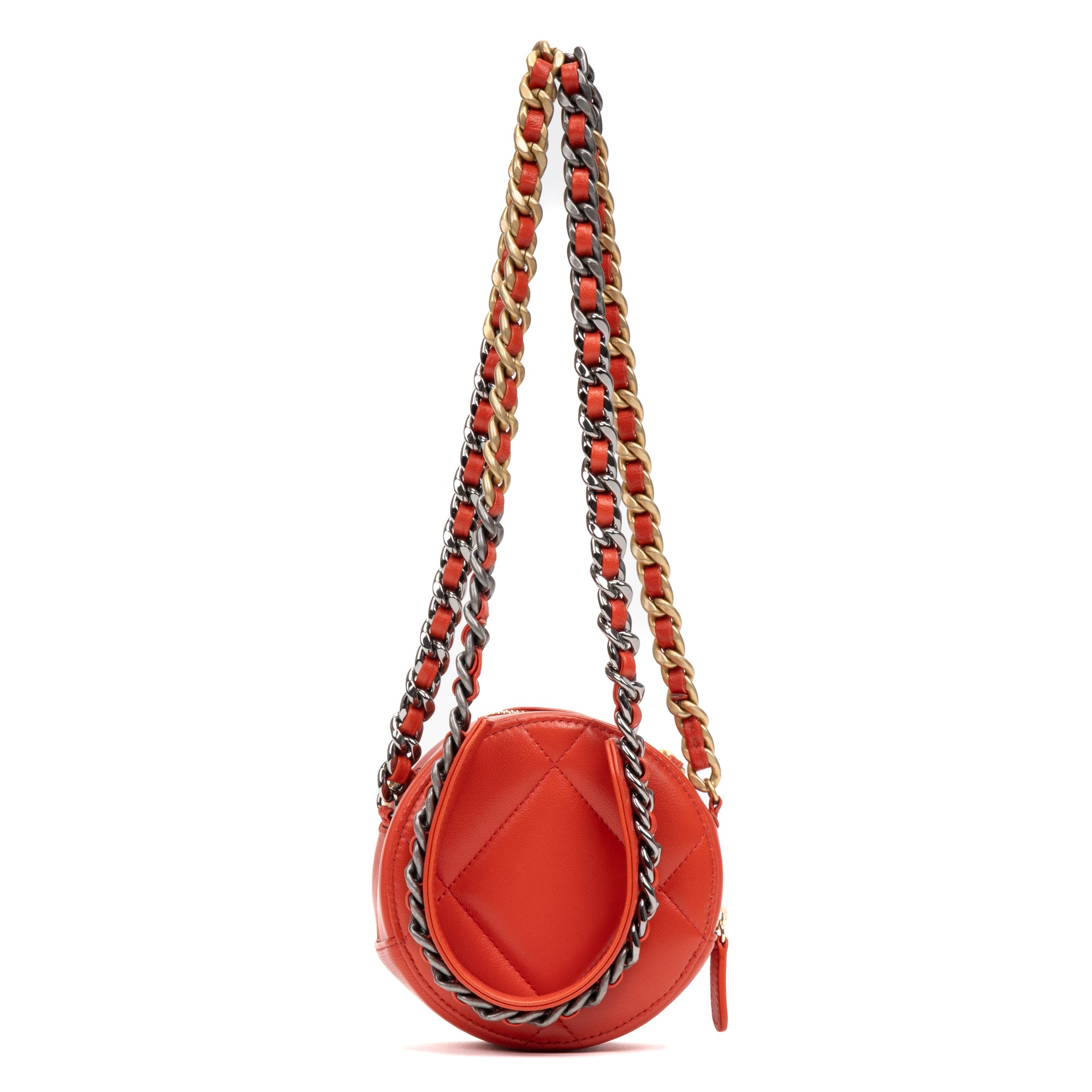 Shoulder Bag 19 Round Clutch Mini Red Quilted Lambskin
