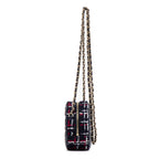 Shoulder Bag Filigree Round Chain Clutch Mini Navy Quilted Tweed Canvas