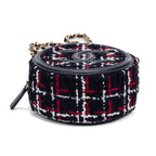 Shoulder Bag Filigree Round Chain Clutch Mini Navy Quilted Tweed Canvas