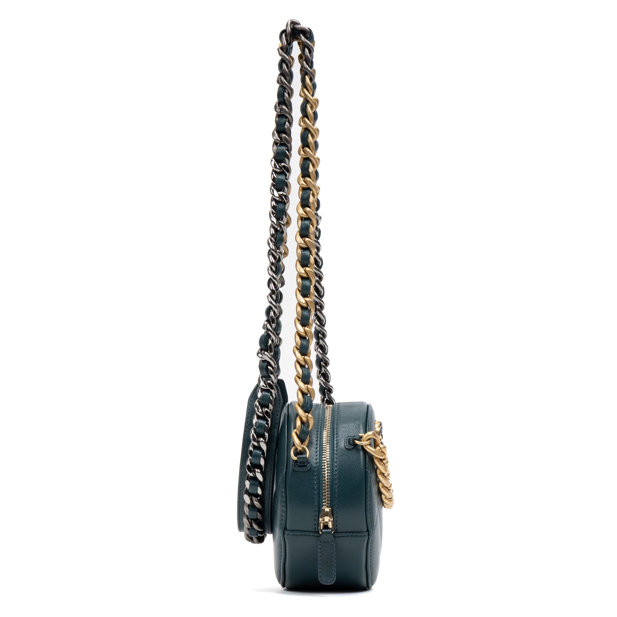 Shoulder Bag 19 Round Chain Clutch Crossbody Mini Dark Green Lambskin Quilted Leather