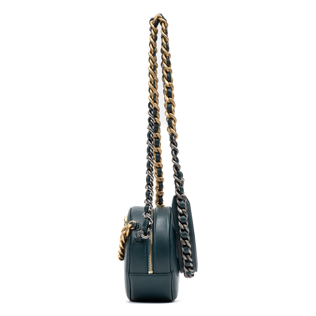 Shoulder Bag 19 Round Chain Clutch Crossbody Mini Dark Green Lambskin Quilted Leather