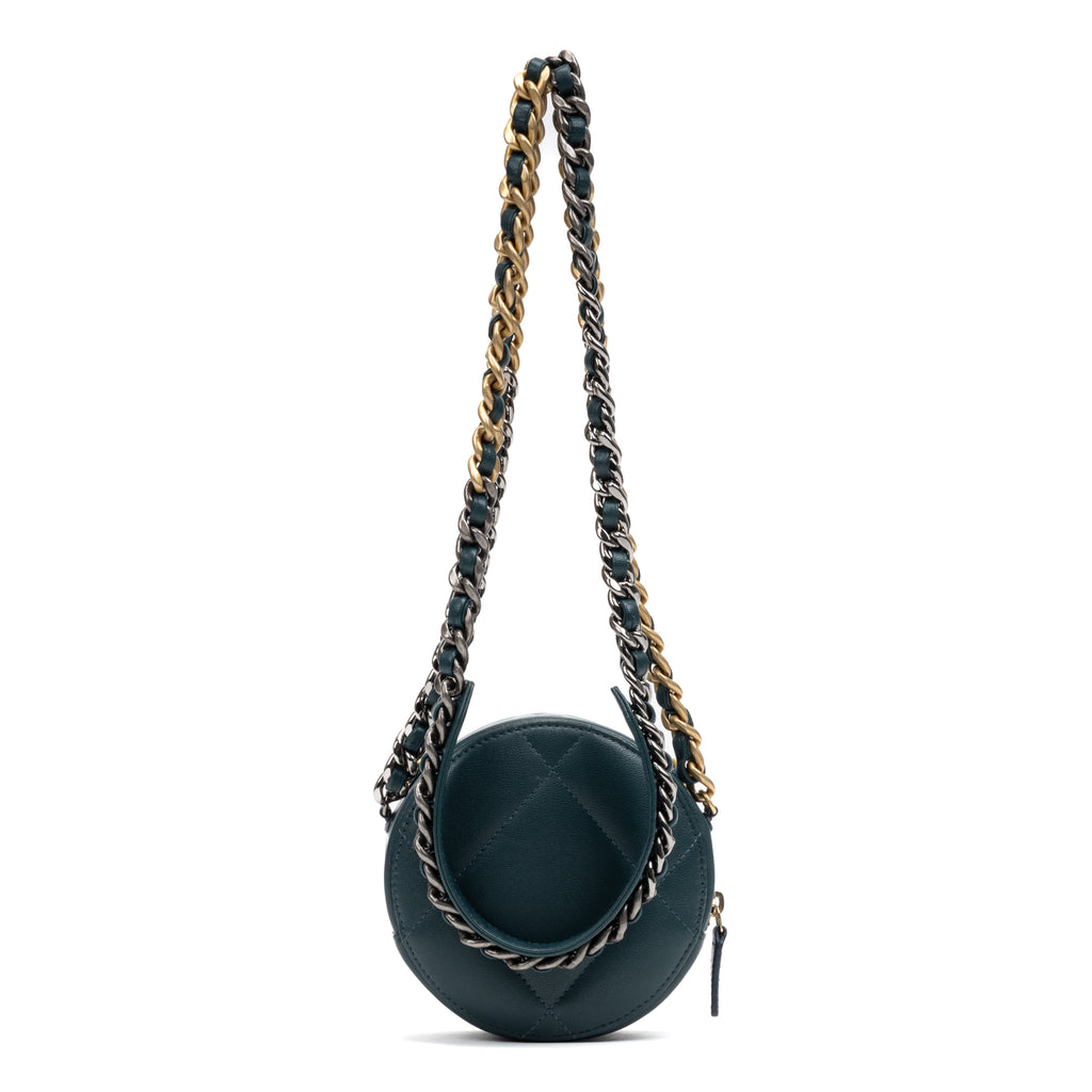 Shoulder Bag 19 Round Chain Clutch Crossbody Mini Dark Green Lambskin Quilted Leather