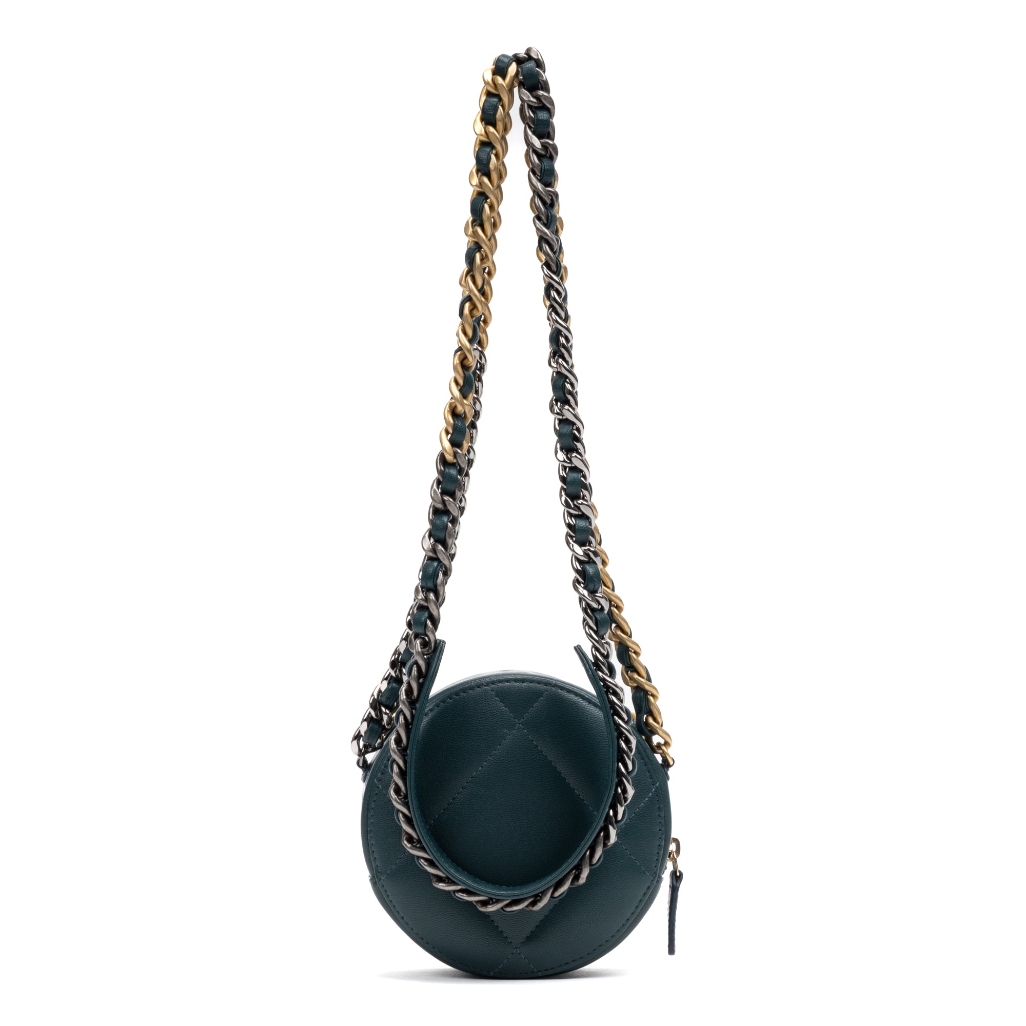 Shoulder Bag 19 Round Chain Clutch Crossbody Mini Dark Green Lambskin Quilted Leather