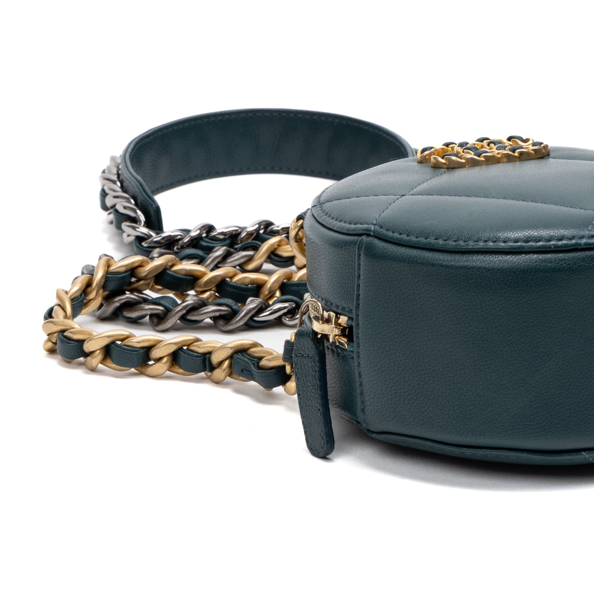 Shoulder Bag 19 Round Chain Clutch Crossbody Mini Dark Green Lambskin Quilted Leather