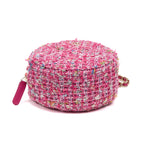Shoulder Bag Round Chain Clutch Crossbody Mini Pink Houndstooth Tweed