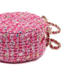Shoulder Bag Round Chain Clutch Crossbody Mini Pink Houndstooth Tweed