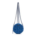 Shoulder Bag Round Chain Clutch Crossbody Mini Blue Tweed Quilted Canvas