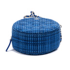 Shoulder Bag Round Chain Clutch Crossbody Mini Blue Tweed Quilted Canvas