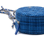 Shoulder Bag Round Chain Clutch Crossbody Mini Blue Tweed Quilted Canvas