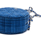 Shoulder Bag Round Chain Clutch Crossbody Mini Blue Tweed Quilted Canvas