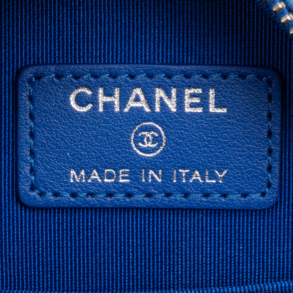 Shoulder Bag Round Chain Clutch Crossbody Mini Blue Tweed Quilted Canvas