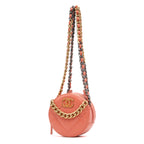 Shoulder Bag 19 Round Chain Clutch Crossbody Mini Pink Peach Lambskin Quilted Leather