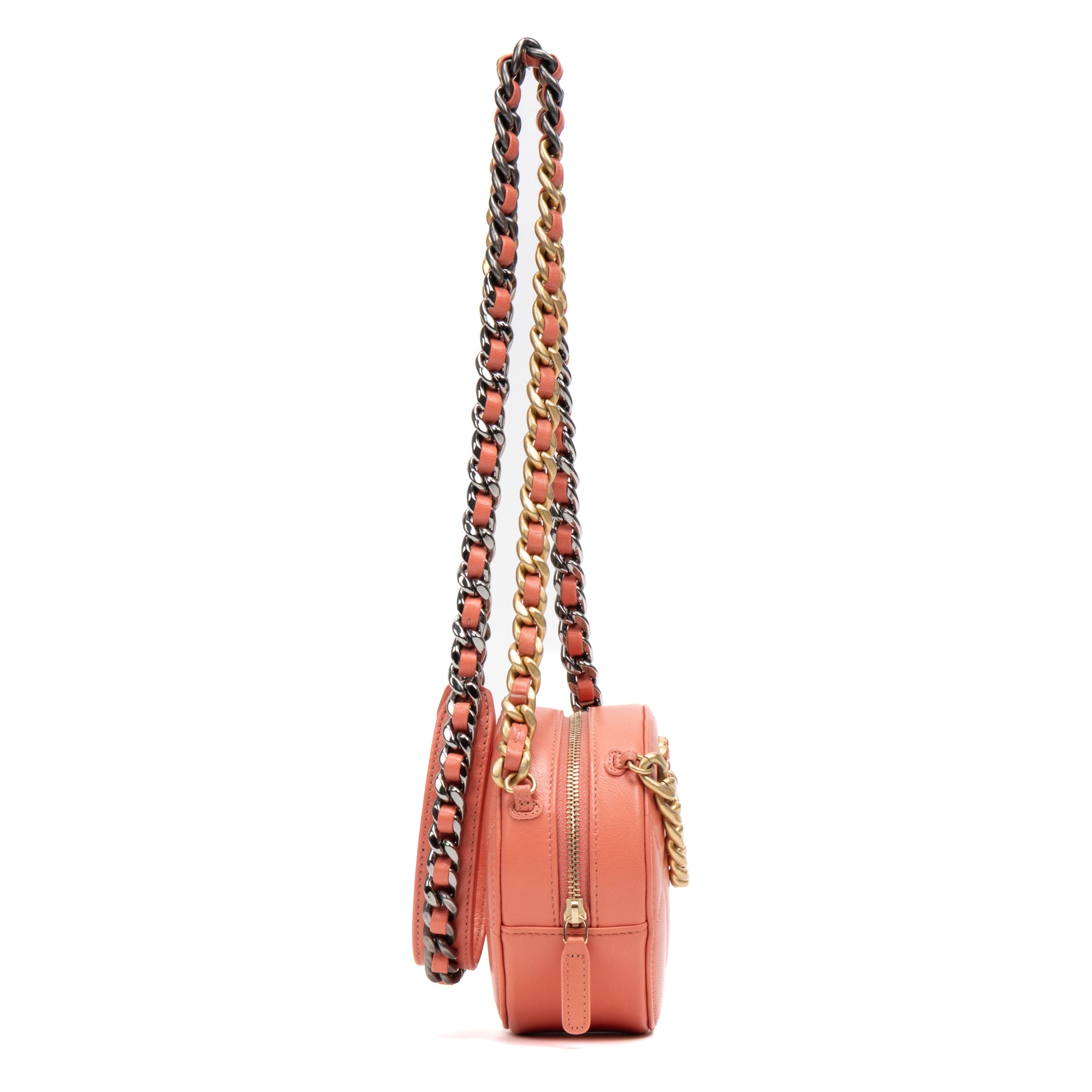 Shoulder Bag 19 Round Chain Clutch Crossbody Mini Pink Peach Lambskin Quilted Leather