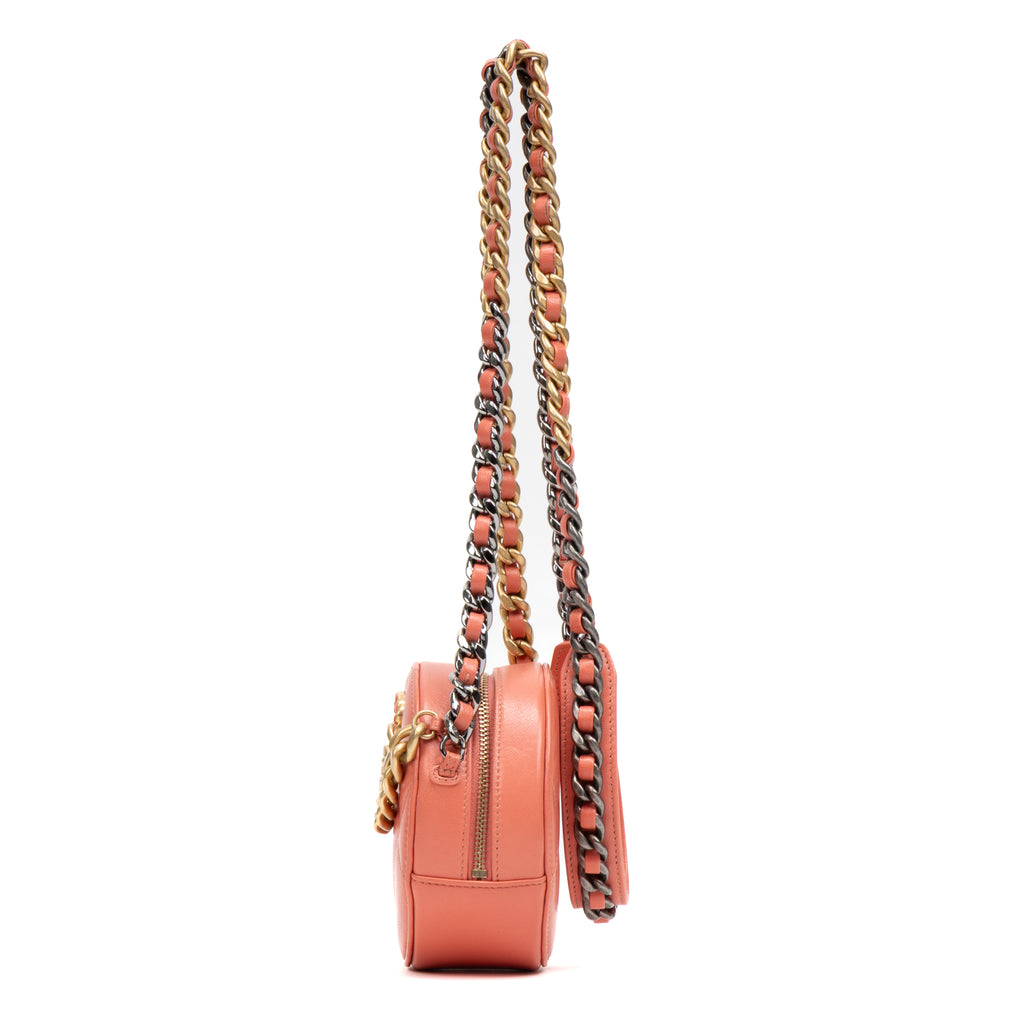 Shoulder Bag 19 Round Chain Clutch Crossbody Mini Pink Peach Lambskin Quilted Leather