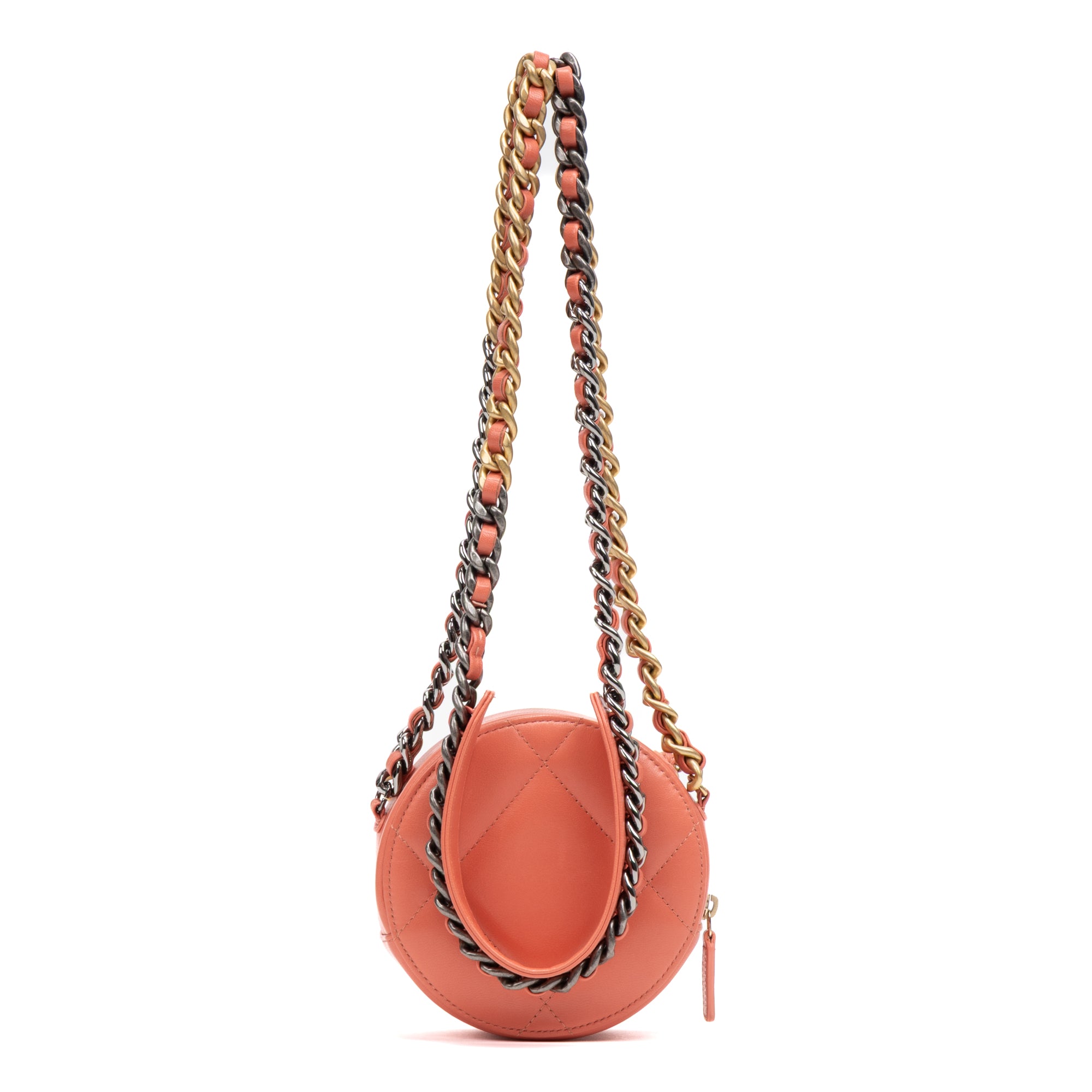 Shoulder Bag 19 Round Chain Clutch Crossbody Mini Pink Peach Lambskin Quilted Leather
