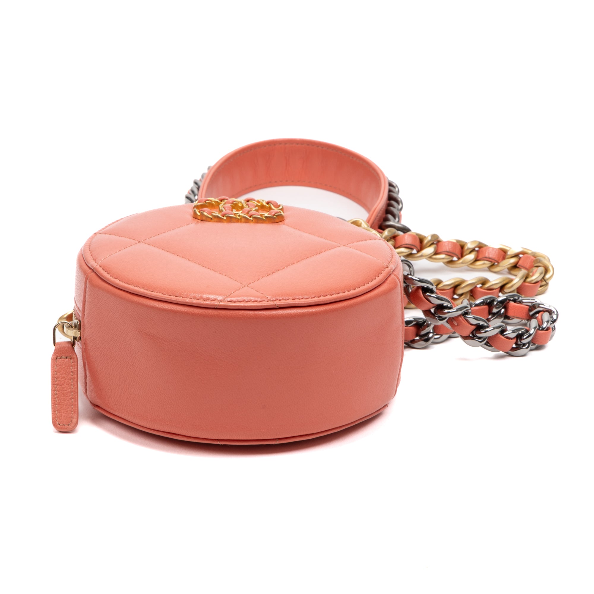 Shoulder Bag 19 Round Chain Clutch Crossbody Mini Pink Peach Lambskin Quilted Leather