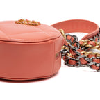 Shoulder Bag 19 Round Chain Clutch Crossbody Mini Pink Peach Lambskin Quilted Leather