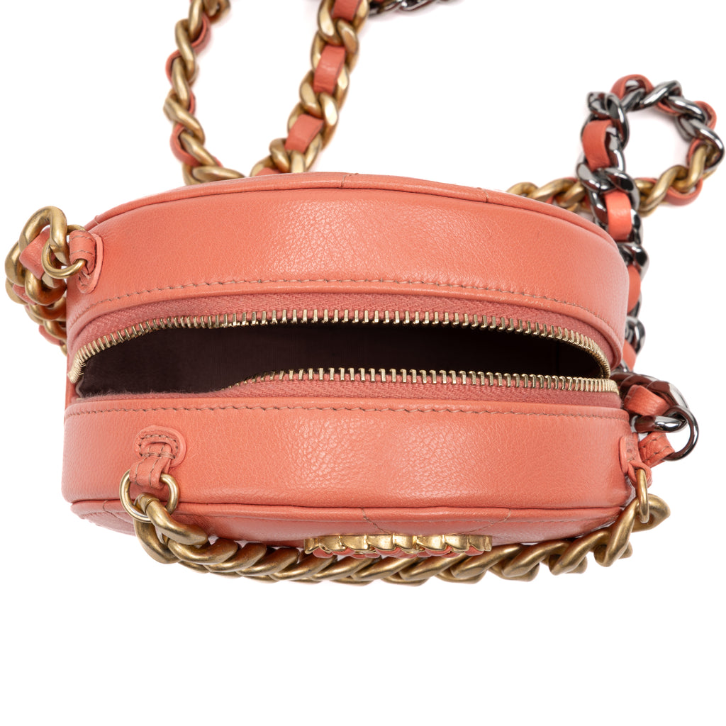 Shoulder Bag 19 Round Chain Clutch Crossbody Mini Pink Peach Lambskin Quilted Leather