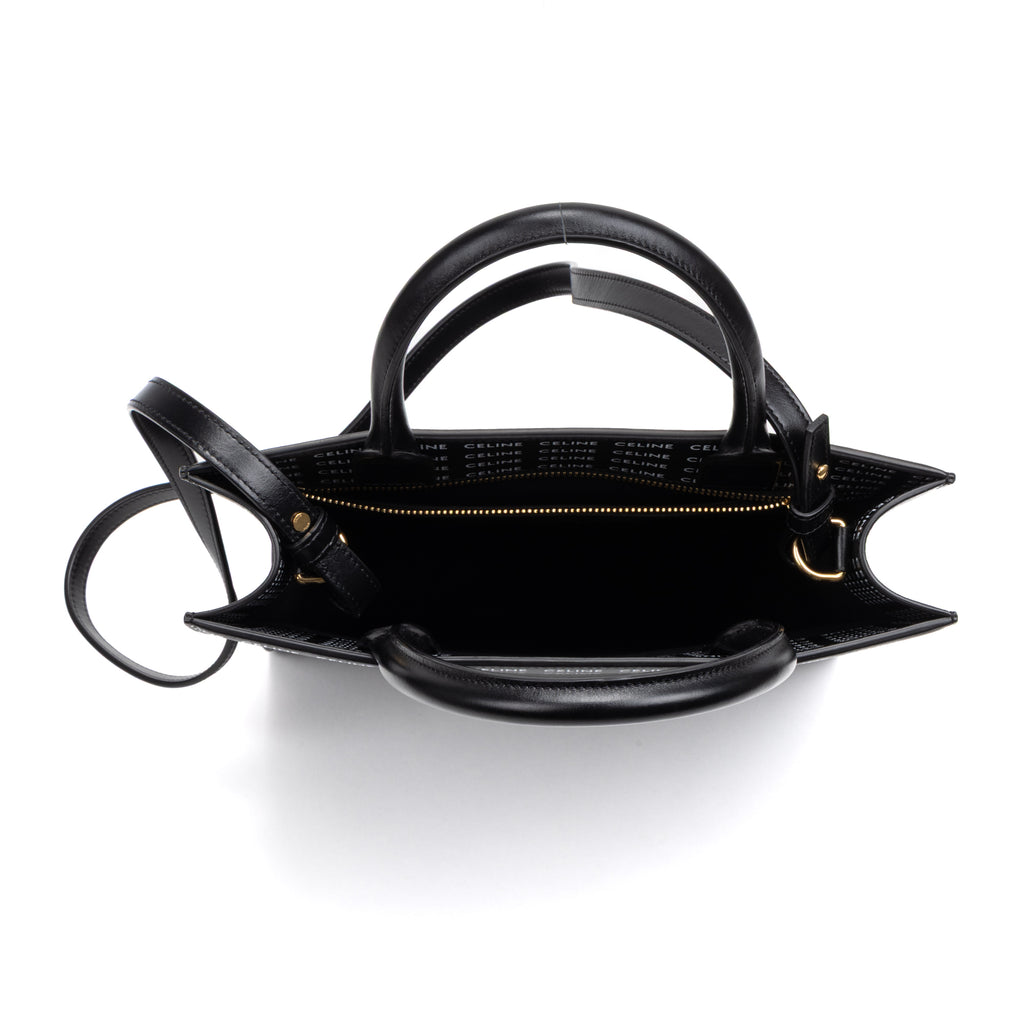 Shoulder Bag Vertical Cabas Tote Medium Black Printed Calfskin Leather