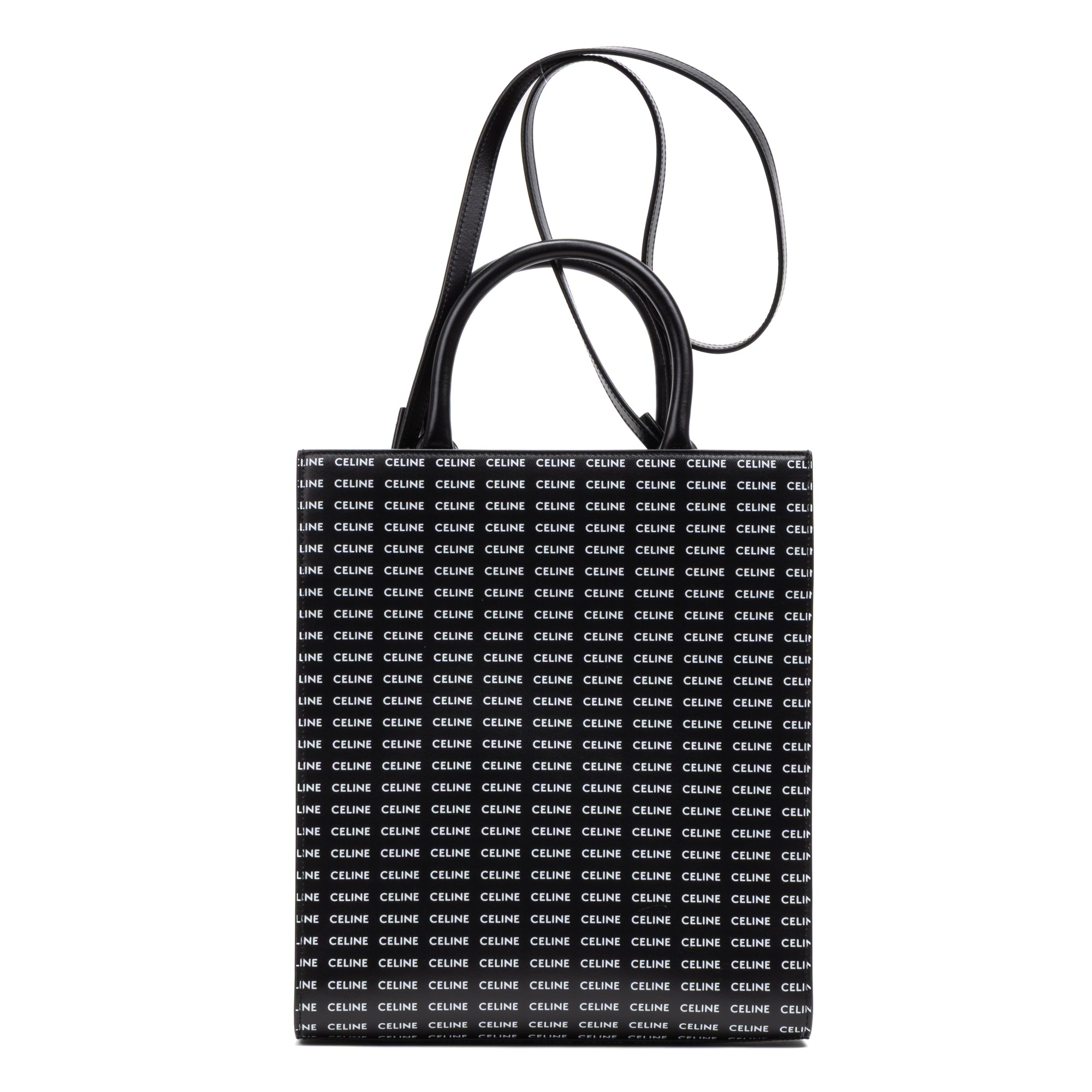 Shoulder Bag Vertical Cabas Tote Medium Black Printed Calfskin Leather