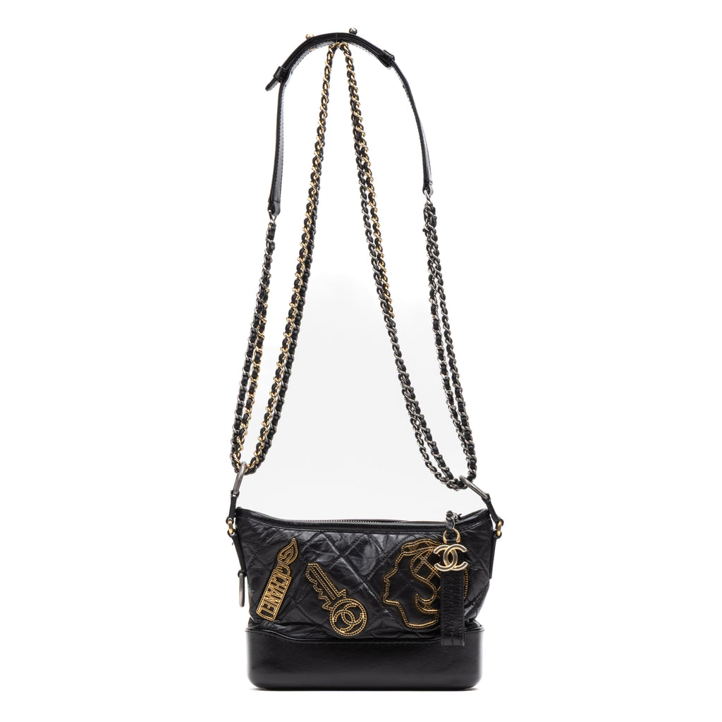 Shoulder Bag Gabrielle Hobo Embellished Small Black Aged Calfskin Quilted Leather