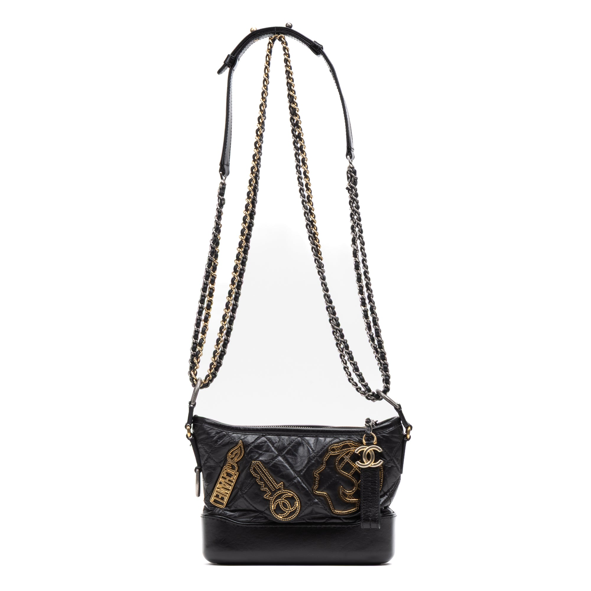 Shoulder Bag Gabrielle Hobo Embellished Small Black Aged Calfskin Quilted Leather