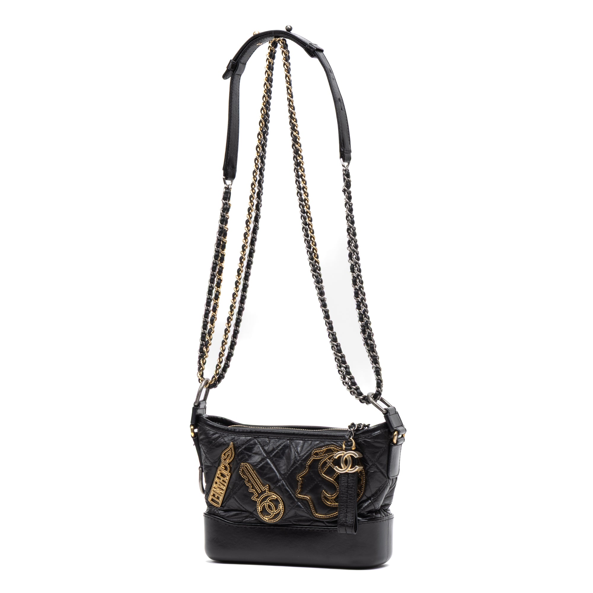 Shoulder Bag Gabrielle Hobo Embellished Small Black Aged Calfskin Quilted Leather