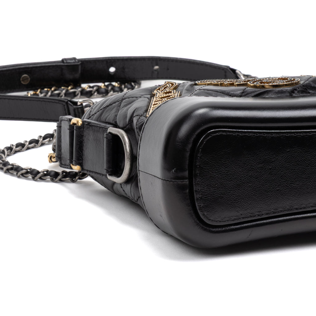 Shoulder Bag Gabrielle Hobo Embellished Small Black Aged Calfskin Quilted Leather