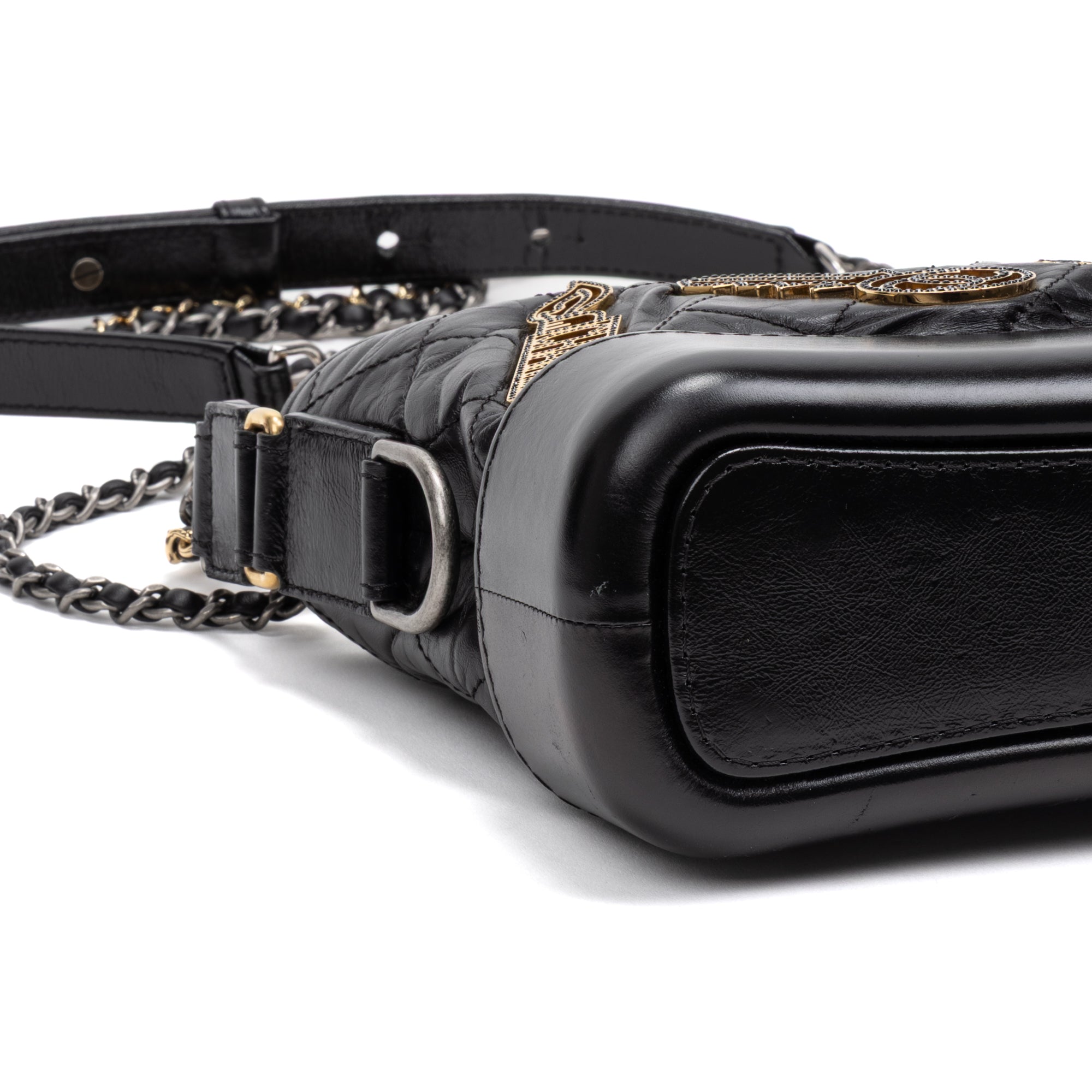 Shoulder Bag Gabrielle Hobo Embellished Small Black Aged Calfskin Quilted Leather